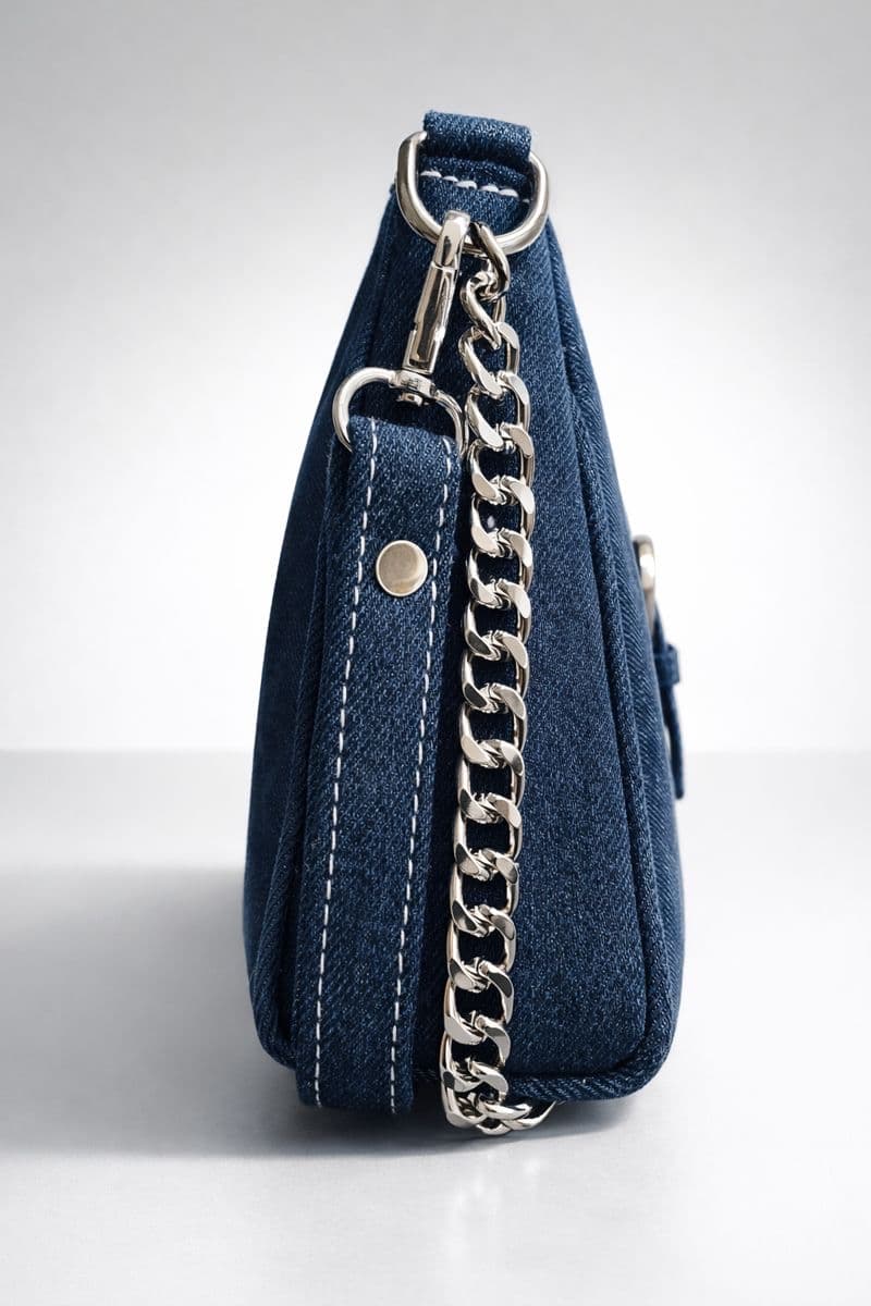 Denim Shoulder Bag Dark Blue - View 3